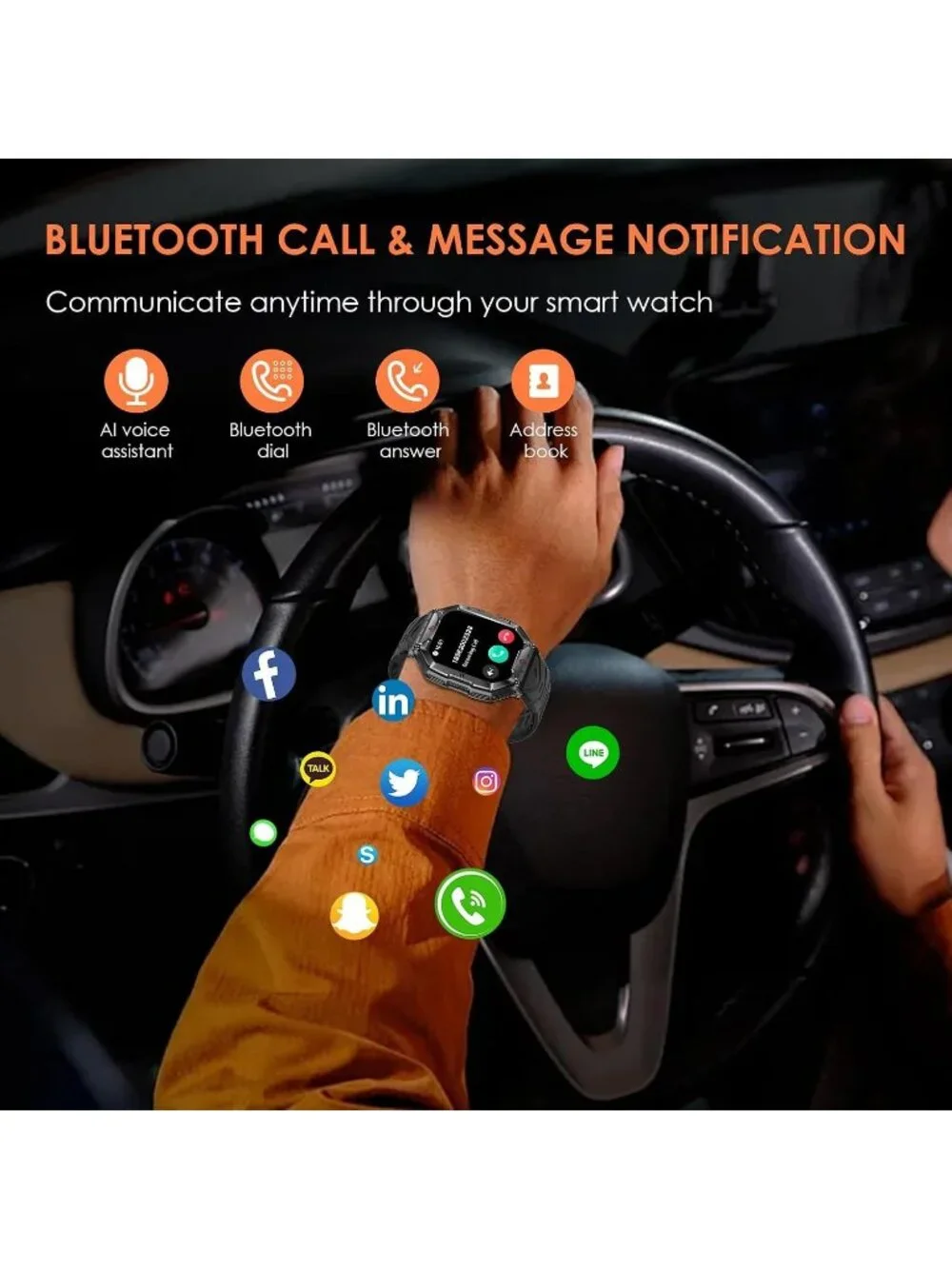 Black Waterproof Sports Fitness Tracker Smartwatch with Full Touch Display